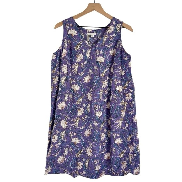 J. Jill Linen Sleeveless Floral Above Knee Dress‎ Pockets Purple Medium Petite - Picture 3 of 10